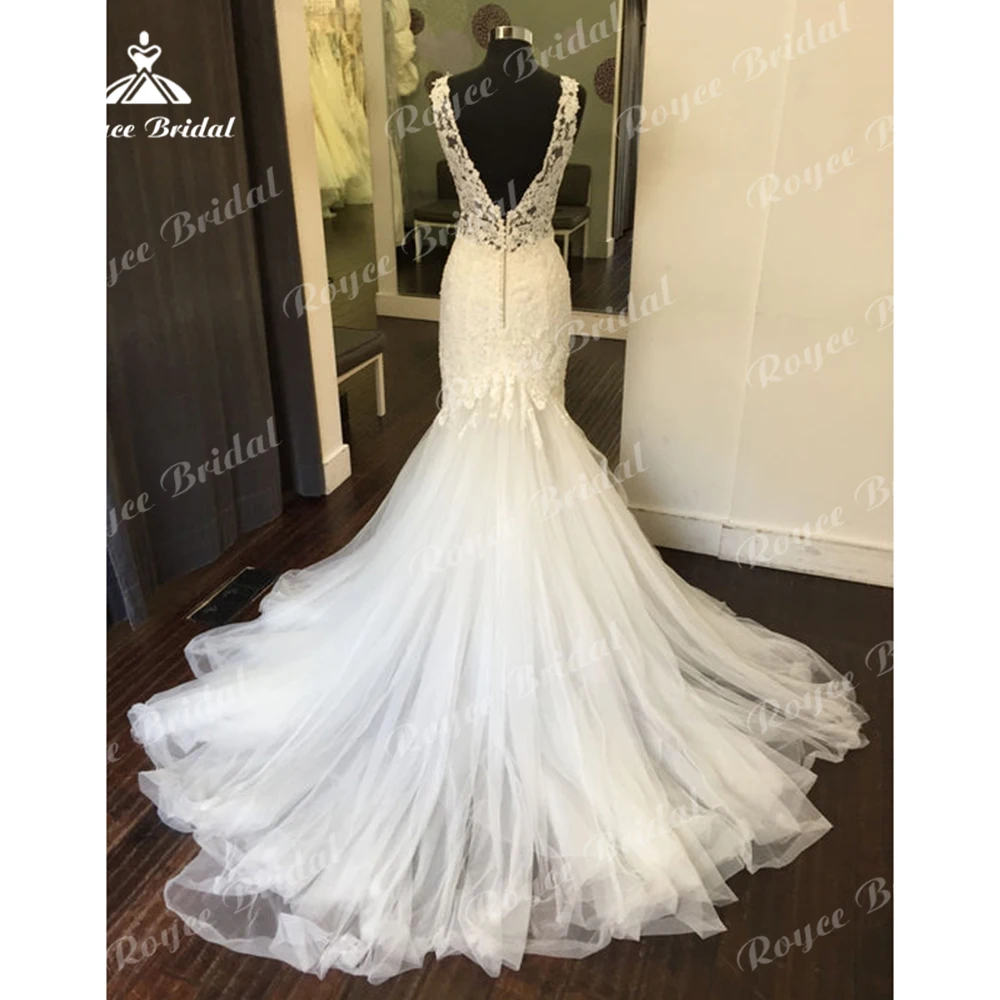 Robe de Mariée Sirène en Dentelle avec Col en V pour Femme, Style Boho, avec lèvent au Dos, pour les Patients, quel que soit le Balayage