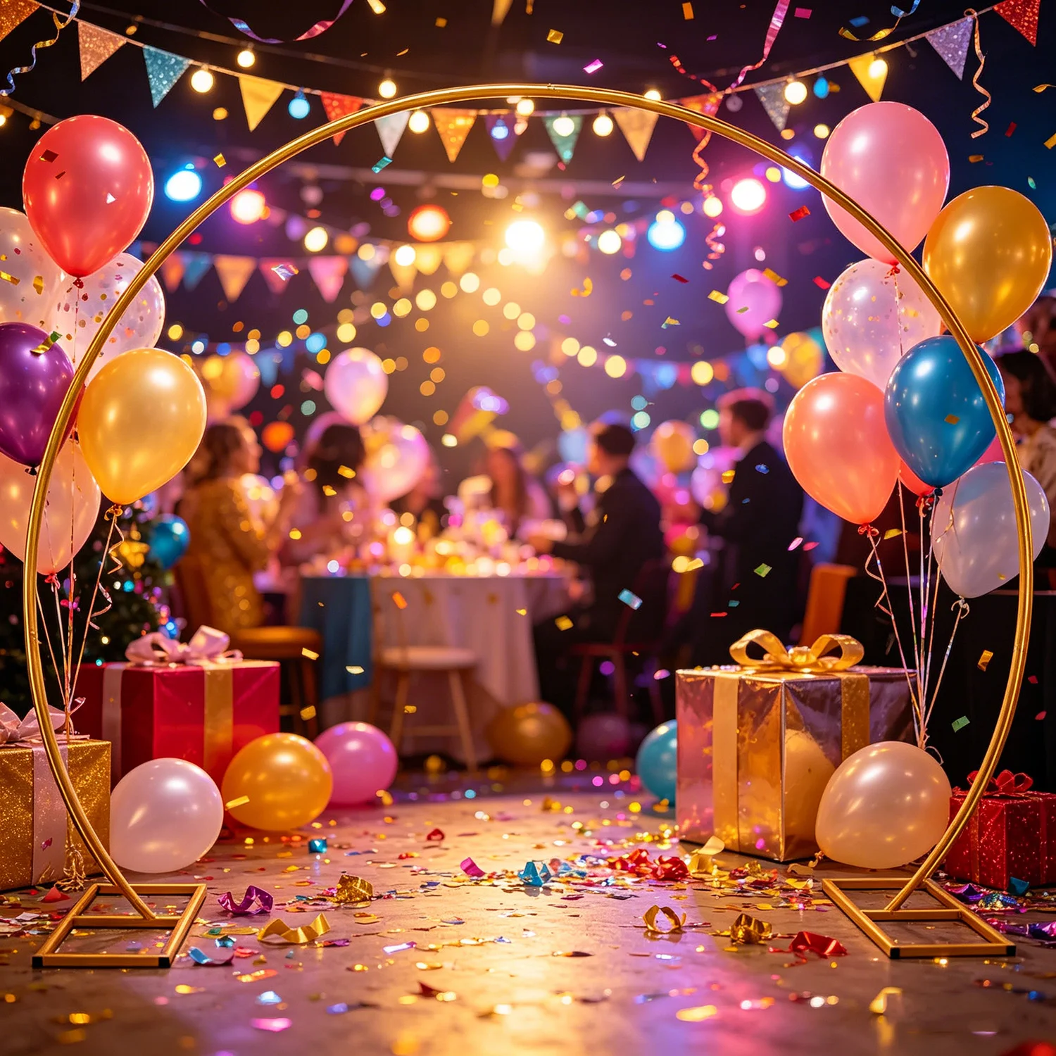 2Mx1,8M Goldener Runder Hintergrundständer Ballon-Blumenbogen-Ständer Hochzeitsbogen-Rahmen für Hochzeiten, Partys, Garten, Außendekoration