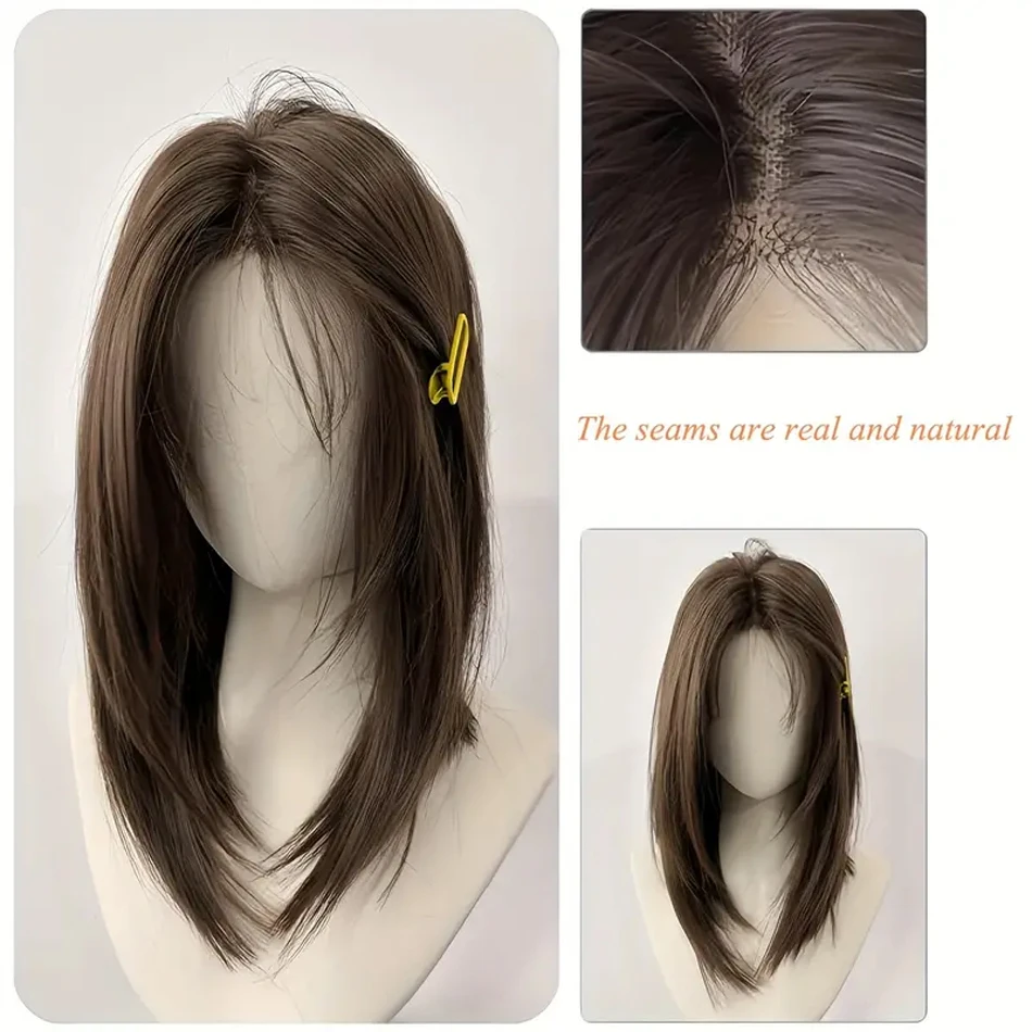 매일 사용을 위한 합성 밥 가발 코스프레 레이스 프론트가 있는 스트레이트 레이어드 가발 8자리 앞머리가 있는 노화를 줄이는 달콤한 가발