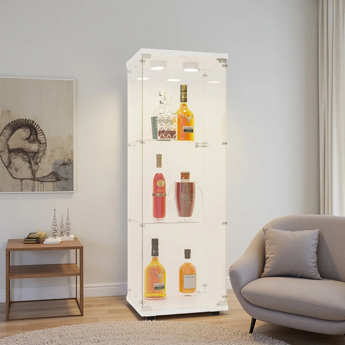 علبة عرض زجاجية 36x42x125 سم خزانة تخزين مع 3 طوابق، 1 باب + LED، عرض لغرفة النوم وغرفة المعيشة #1