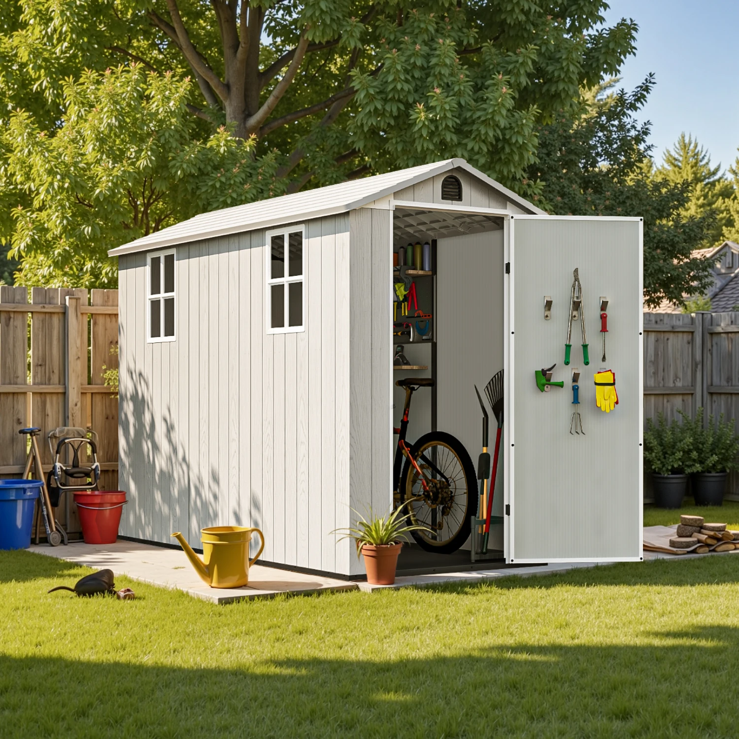 Patiowell 4 x 8 FT Plastic Outdoor Storage Shed with Floor, Resin Outside Shed with Windows and Lockable Door for Garden Patio