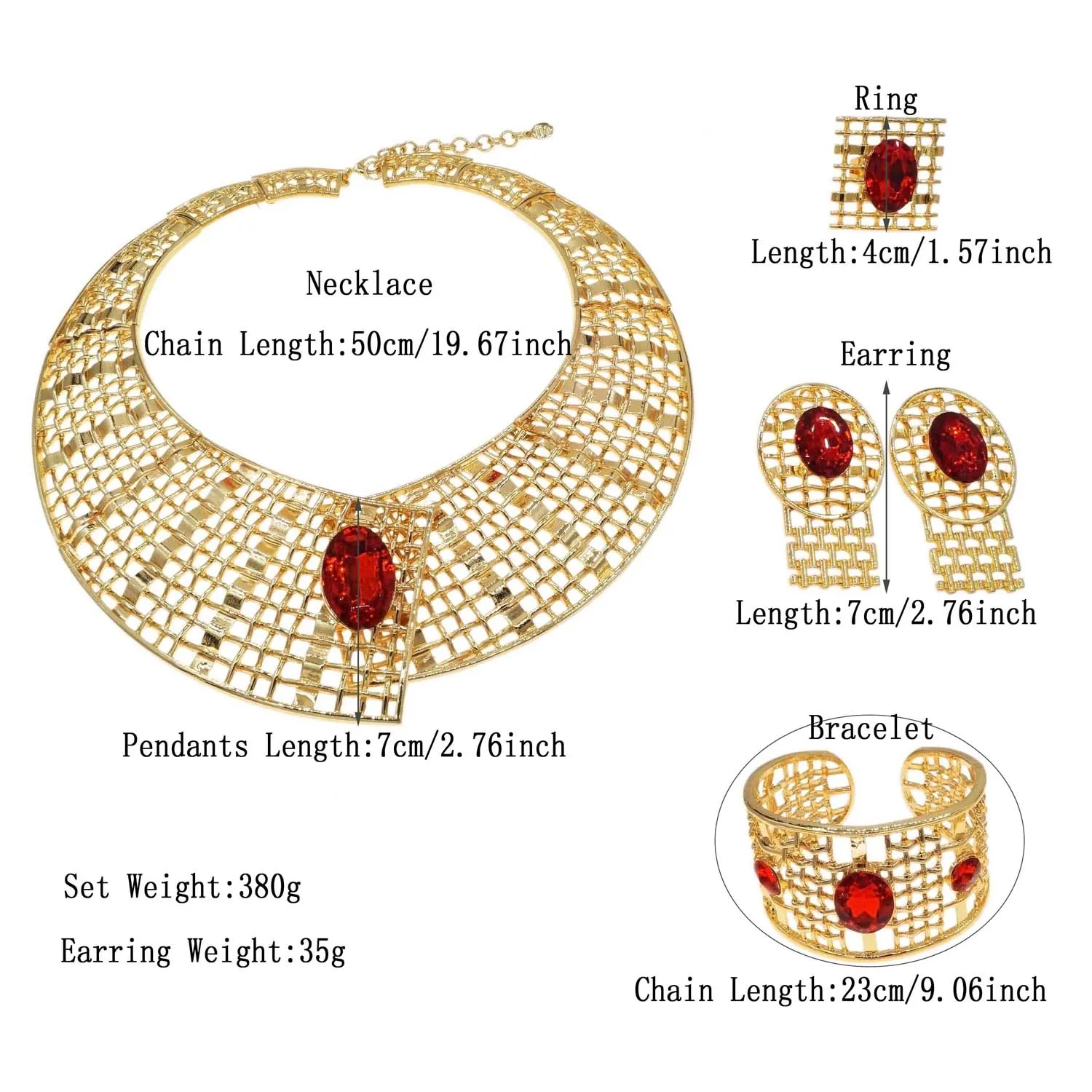 Jewelry Set Women Luxury Hollow Round Necklace Artificial Ruby Women Fashion Necklace Bracelet Set Women Gift Wedding Jewelry