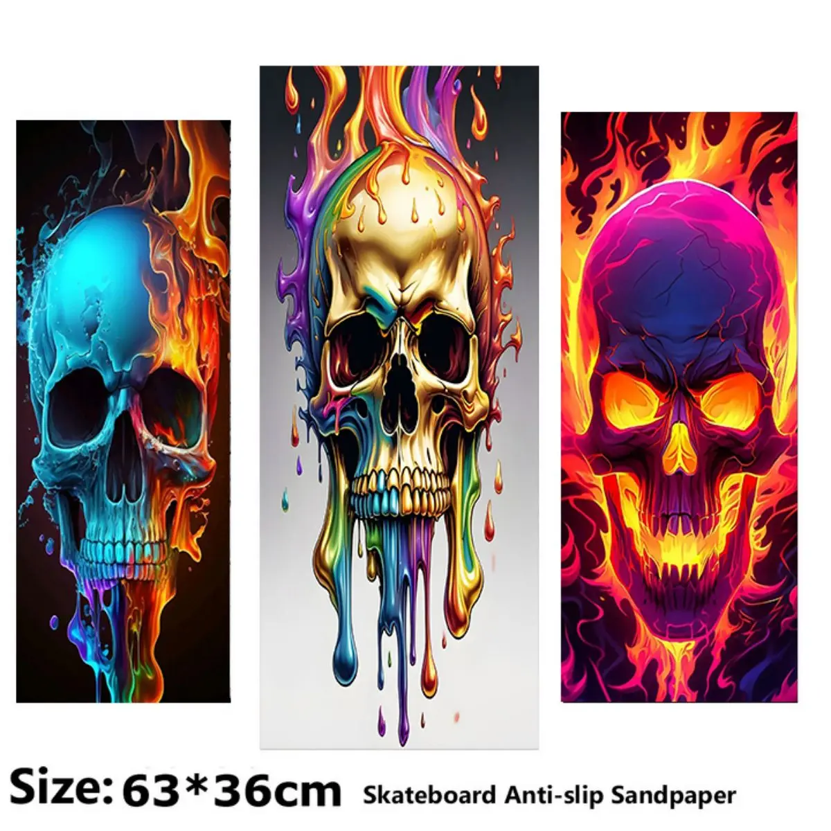 

Colorful Melting Skull Pattern Electric Scooter Anti-slip Sticker Sandpaper Skateboard Grip Tape Sheet 63*36cm