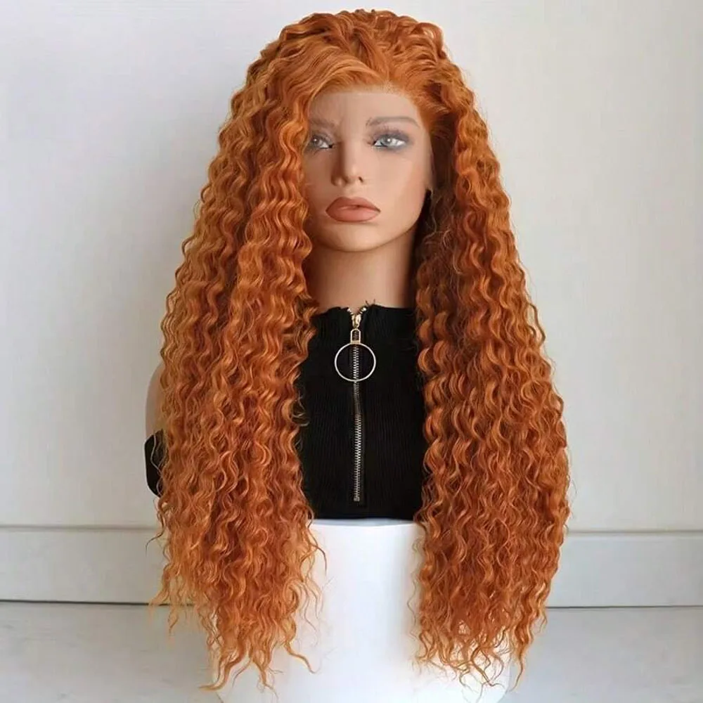 

22 Inch #350 Ginger Orange Curly Human Hair Wig 13x4 Transparent Lace Frontal Water Wave Wig for Women Pre Plucked Baby Hair