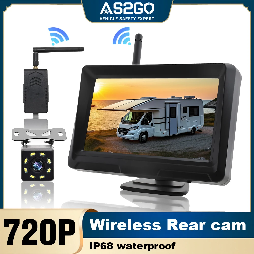 Wireless Rear View Camera System 5 Inch HD Monitor Waterproof Night Vision for Truck RV Trailer Parking Reversing
