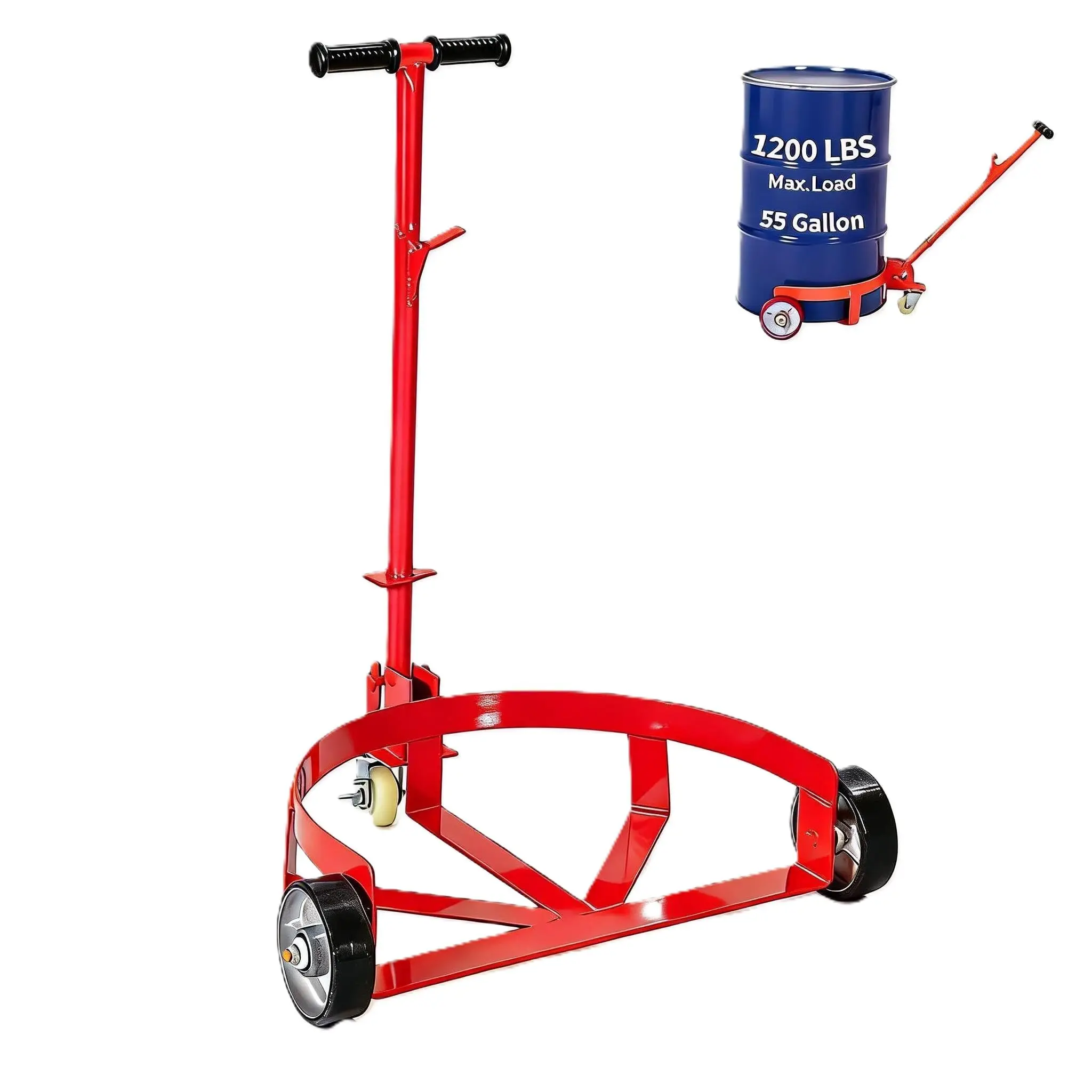 Carrello per fusti da 55 galloni HiMISS, con capacità di carico di 1.200 libbre, ideale per fusti di olio, dotato di 3 ruote scorrevoli e di un manico ergonomico che facilita il trasporto, perfetto