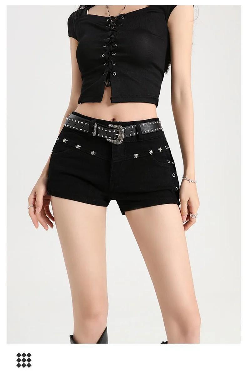 Summer Woman Sexy Low Waist Y2k Jeans Female Vintage Korean Fashion Mini Pants Girls Vintage Designer Gothic Black Denim Shorts