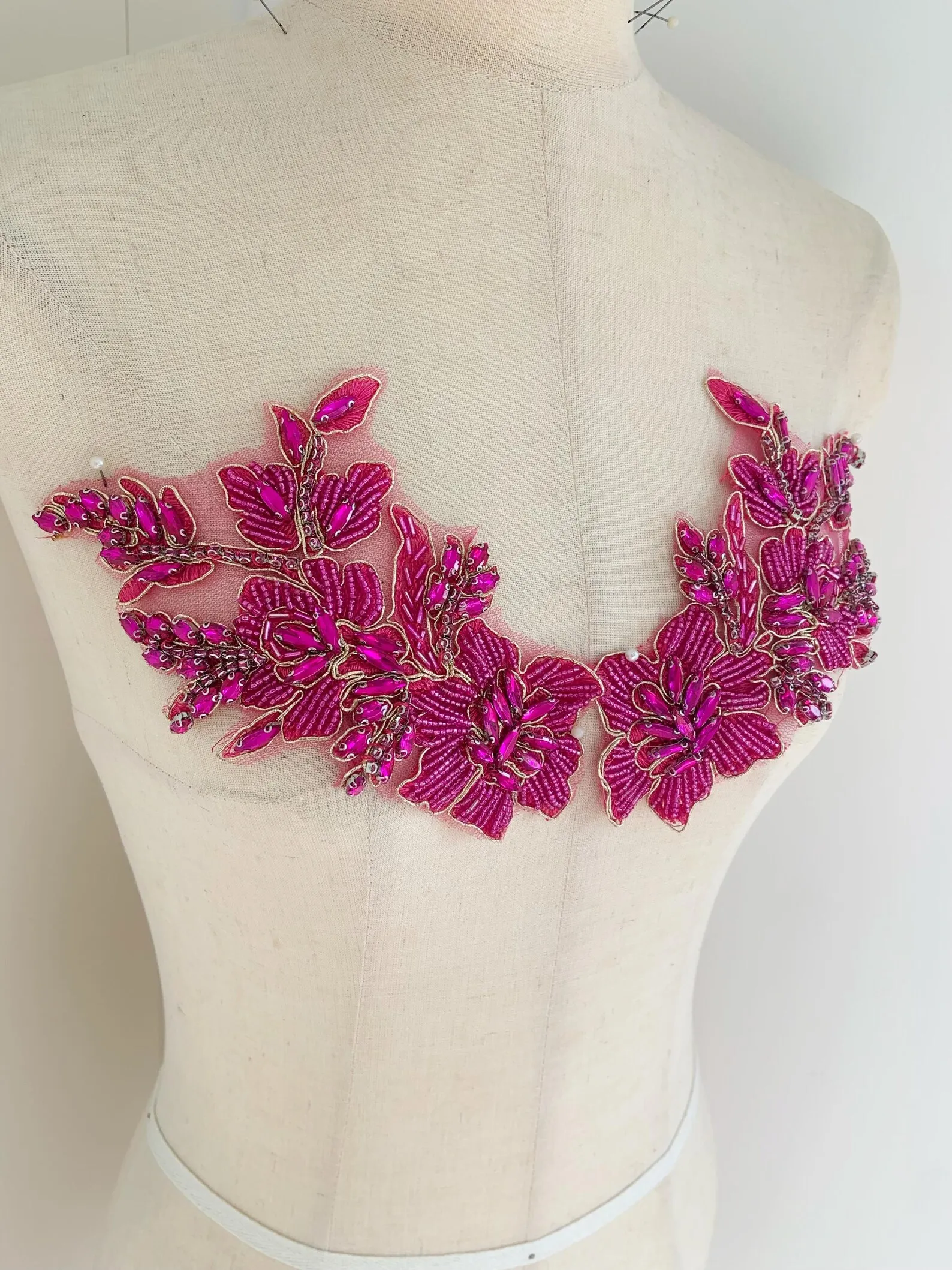 Hot Pink Rhinestone Applique Patch For Dress Alterations, Costume, Couture For Dance Costume Bridesmaid Dress