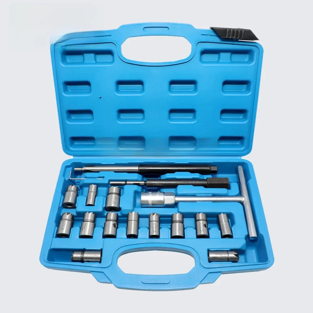 Wtryskiwacz Remover 17 sztuk wtryskiwacz oleju napędowego Seat & Cleaner Carbon Remover Seat Tools Cutter zestaw frezów uniwersalny zestaw narzędzi samochodowych — zdjęcie 2