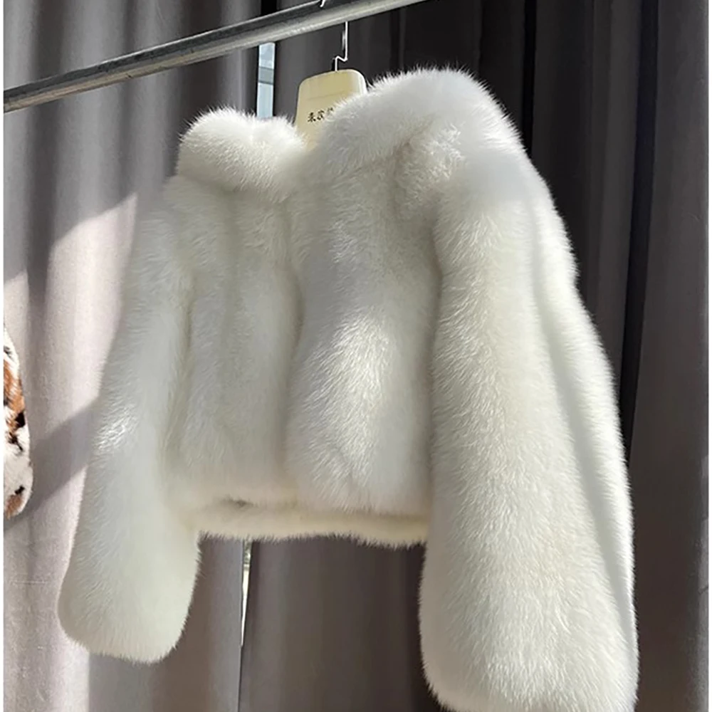 เสื้อขนสัตว์Fauxสําหรับผู้หญิงหรูหราเสื้อขนสัตว์Faux Furแจ็คเก็ตผู้หญิงFaux Fur Hooded Coat Vintage Fur Coat