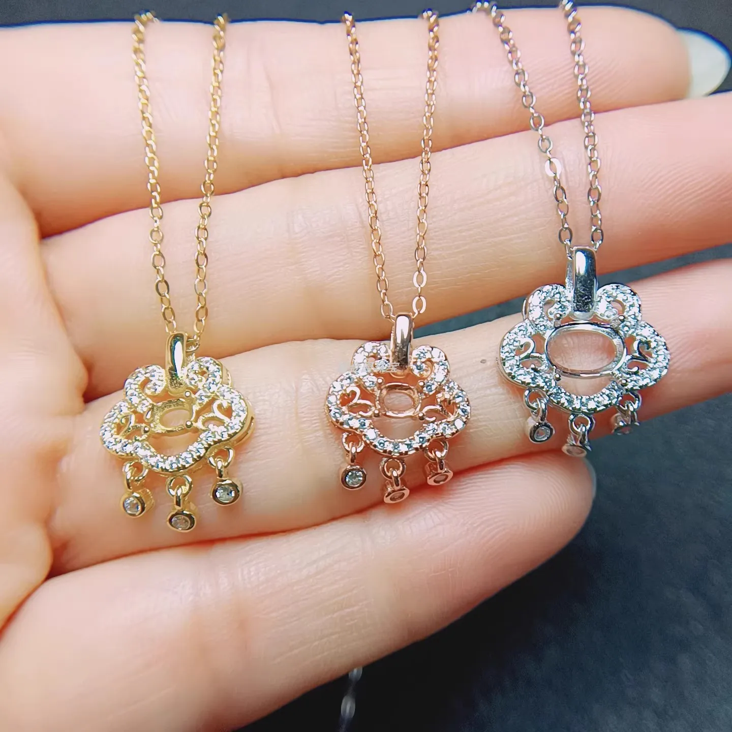 S925 Silver Pendant Empty Bracelet Metal Frame Elliptical 3 * 4/5 * 7mm Silver Tray Plated with White Gold Rose Gold