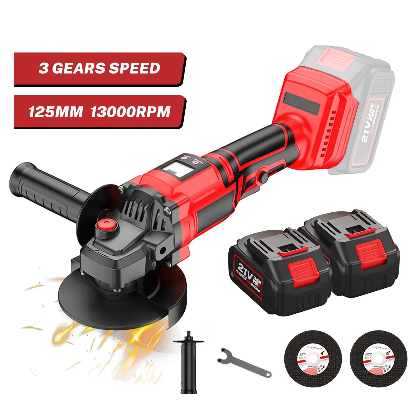 Makita-Meuleuse d'angle électrique sans fil, machine à couper et à polir, affichage numérique de la vitesse, batterie 18V, 1000W, 21V, 125mm