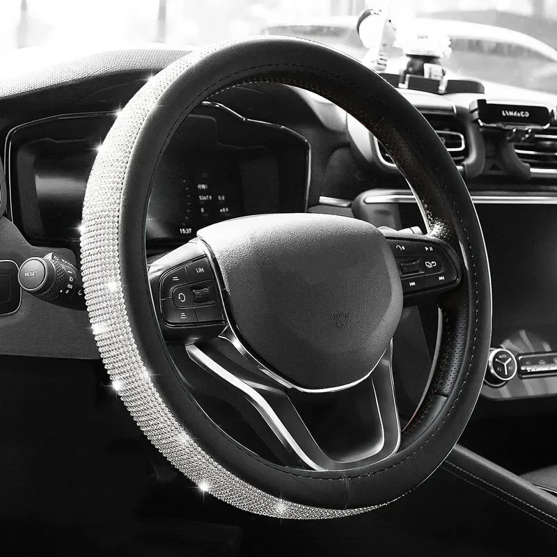 Bling Bling Diamond Rhinestones Crystal Car Steering Wheel Cover PU Leather Auto Accessories Case Car Styling — zdjęcie 2
