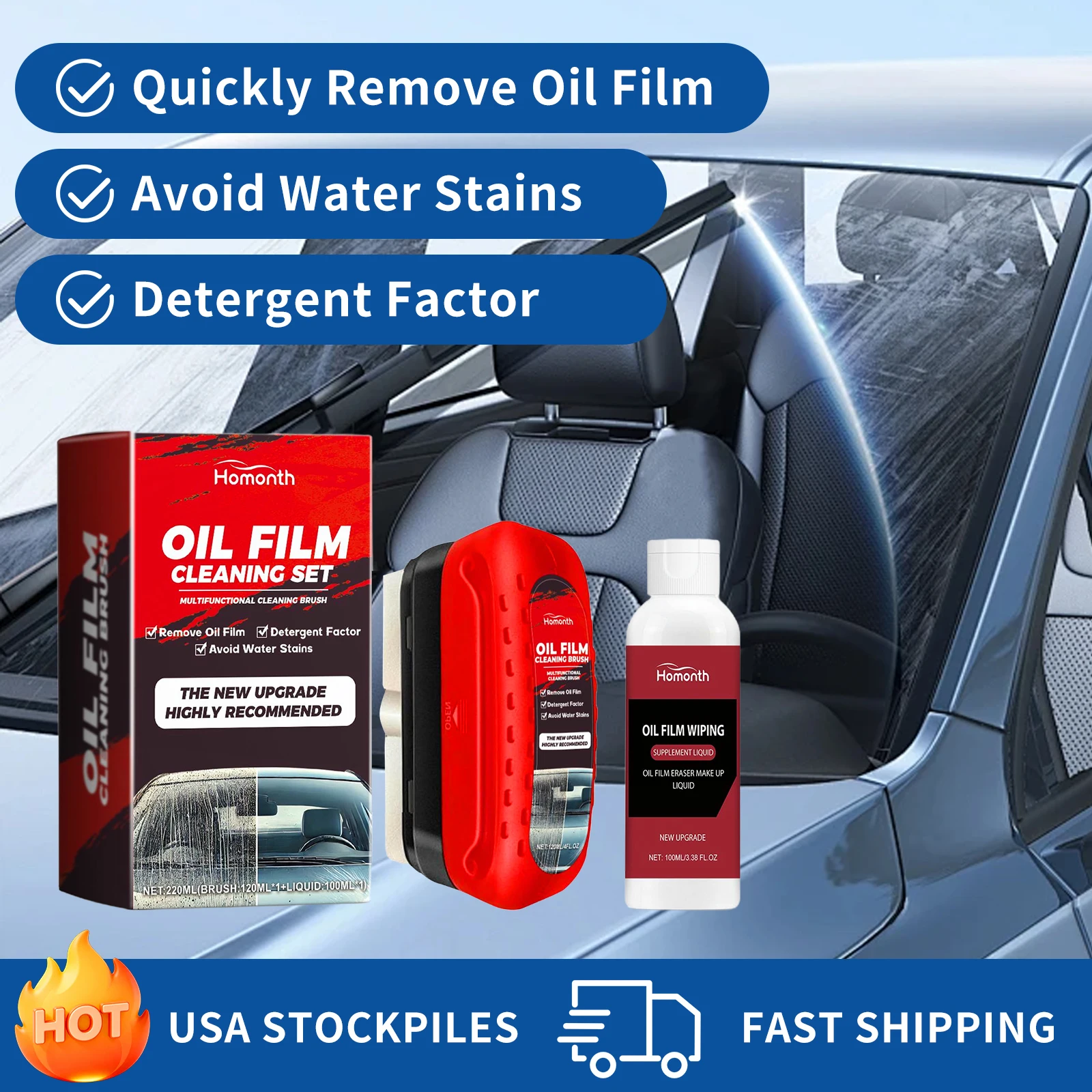 

Homonth 1set Car Windshield Cleaning Kit Window Stain Removal Waterproof Rainproof For Vehicles Car Glass Oil Film Remover Set