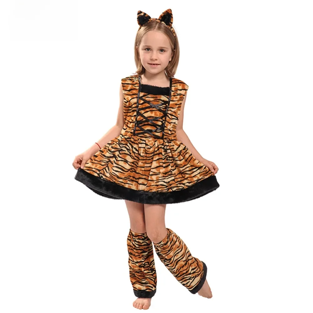 Eraspooky kostiumy karnawałowe dla dziewczynki śliczna opaska na głowę dziewczyny Cosplay piękny kostium na Halloween kostium tygrysa sukienka dla dziewczynek — zdjęcie 2