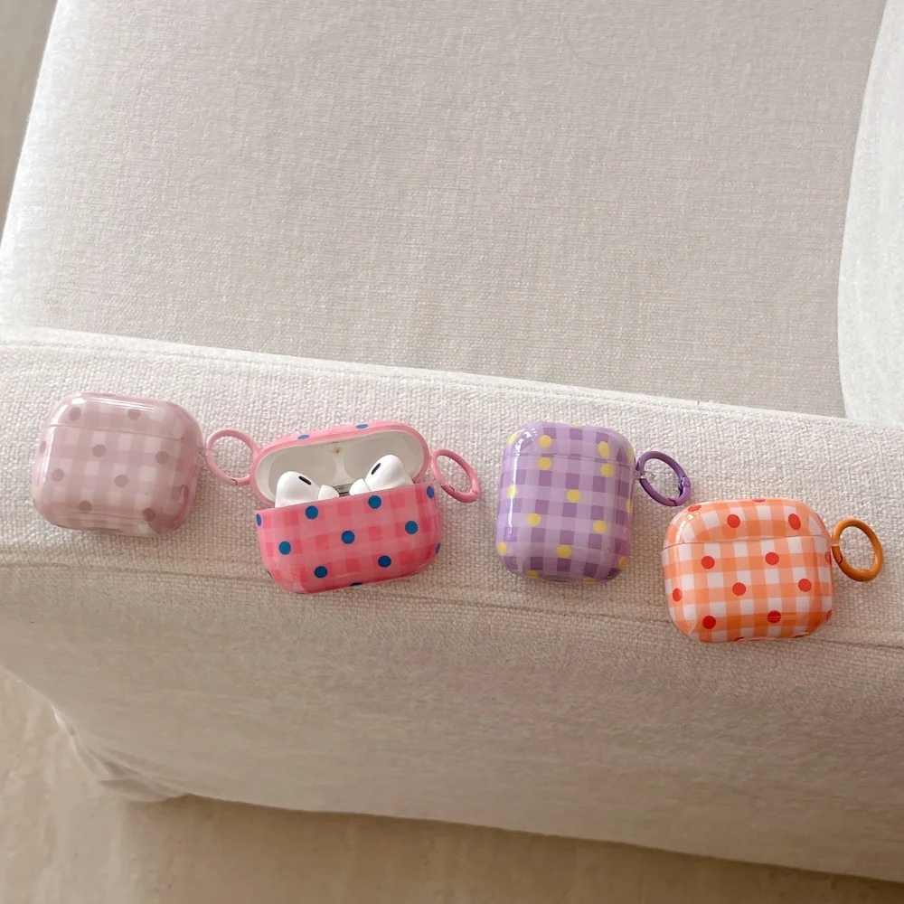 

Korean INS plaid polka dot headphone protective case for AirPods 4 3 2 Pro 2 3simple fashion new cute shockproof protective case