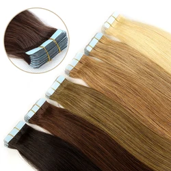 Fita em extensões de cabelo humano, 100% cabelo humano real, natural reto, sem costura Remy cabelo, 12-24 