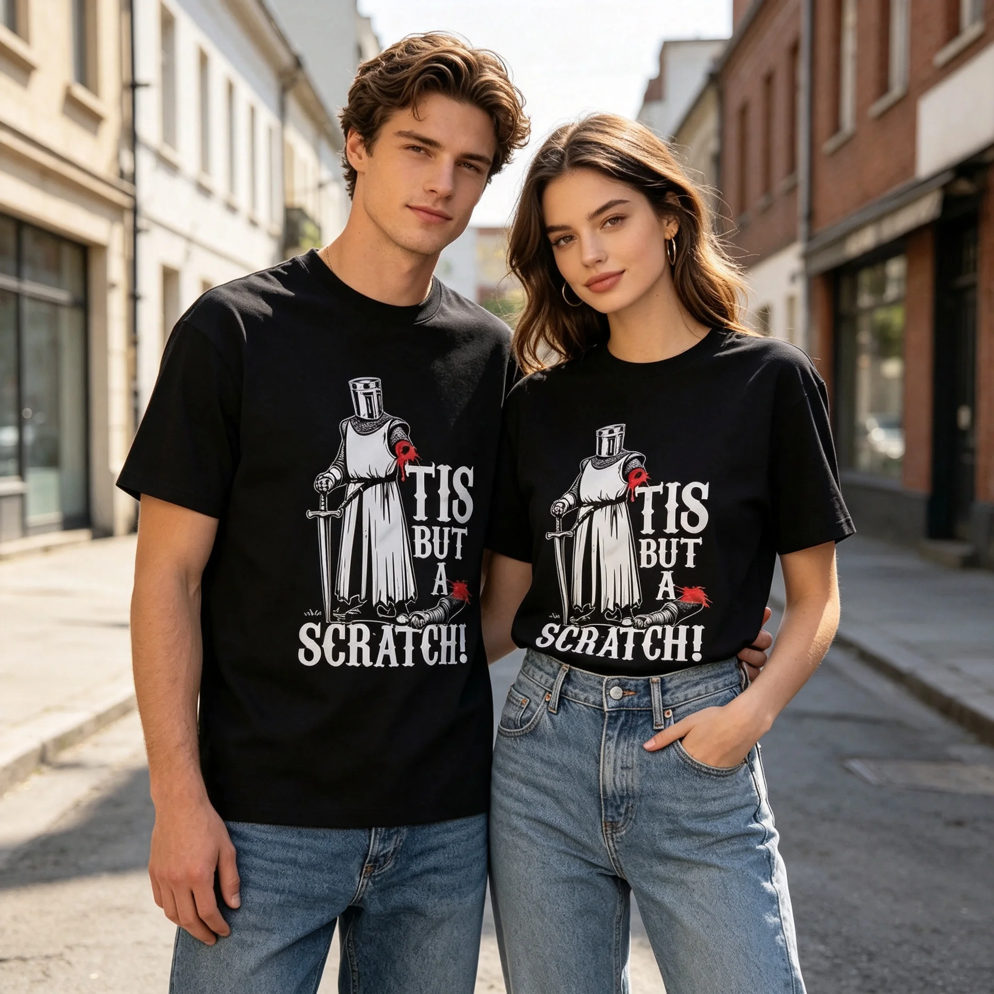 Tis But A Scratch Medieval Knight Graphic T‑Shirt, Funny Classic Movie Meme Quote Tee for Men Women