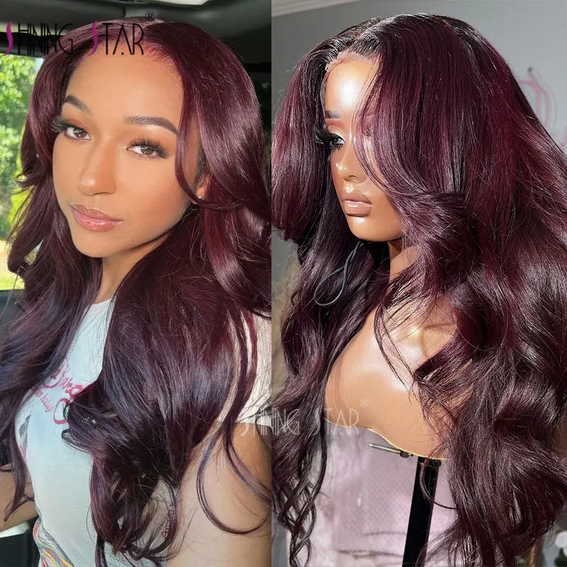 

Lace Front Wigs Dark Burgundy Body Wave 13X4 Hd Lace Frontal Wigs For Black Women 180% Density Curly Lace Front Human Hair Wigs