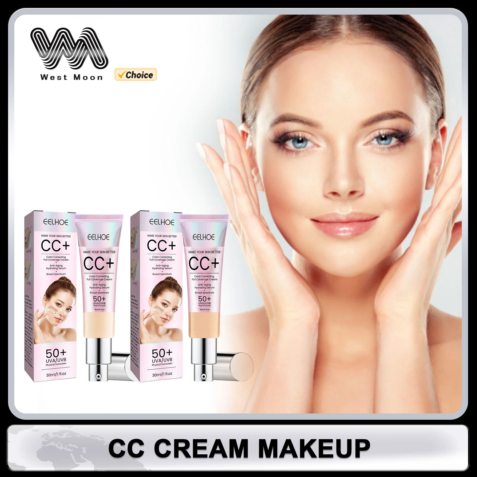 

CC Cream Foundation Concealer Waterproof Brighten Skin Moisturize Color Correcting Oil-Control Makeup Cosmetics Sunscreen Spf 50