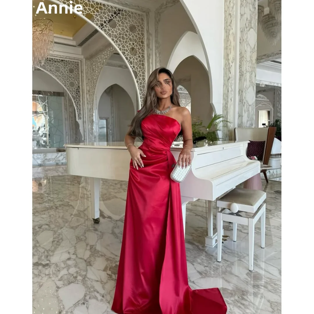 

Annie Red Elegant Lady Prom Dresses Off-the-shoulder Mermaid Satin Evening Dresses Formal Evening Party Dresses فساتين سهرة