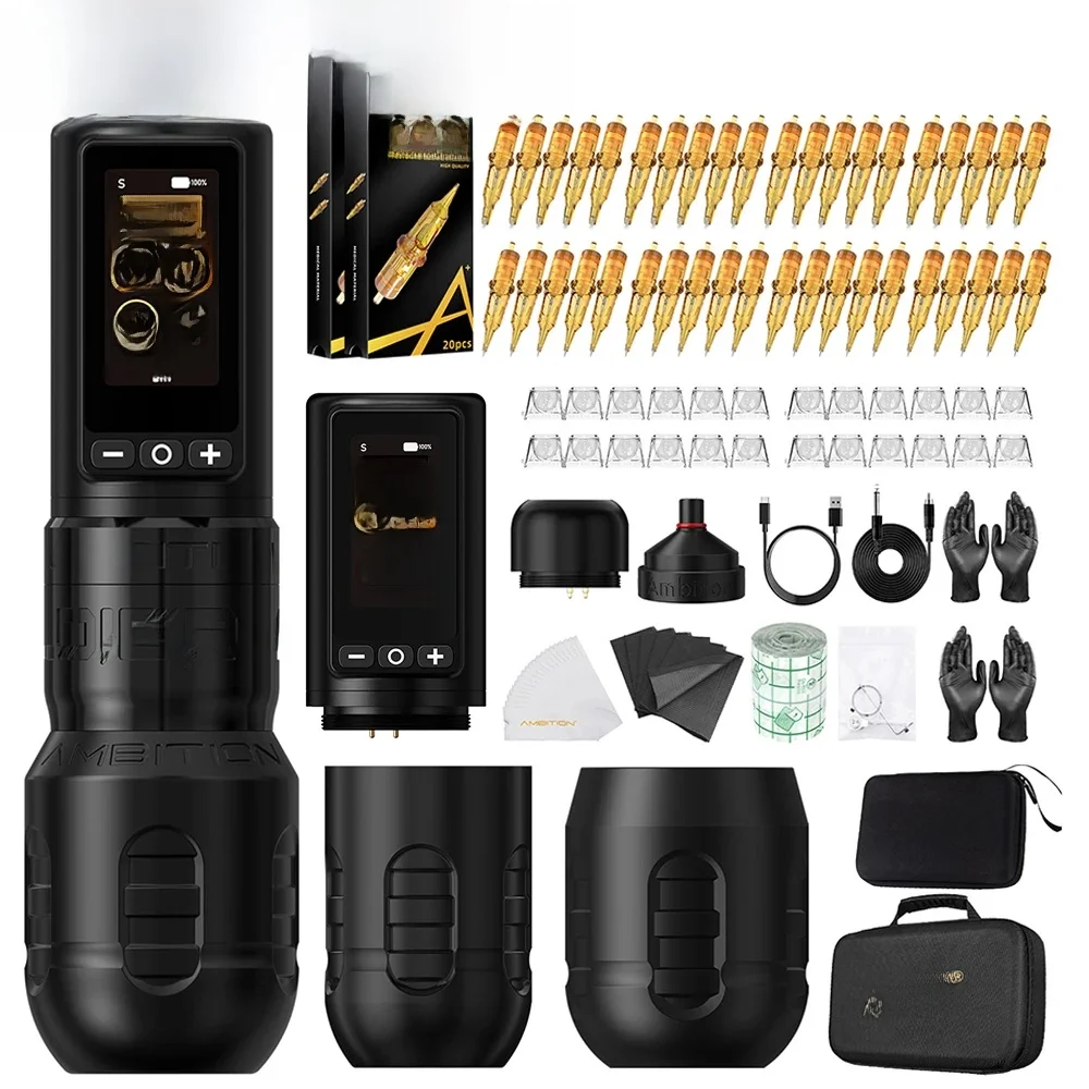 Ambitie Soldier270 Kit Draadloze Tattoo Machine Slagpen 4.0 + 4.5mm Professionele Borstelloze Motor 2400mAh Batterij Grip 34 + 42mm - afbeelding 2