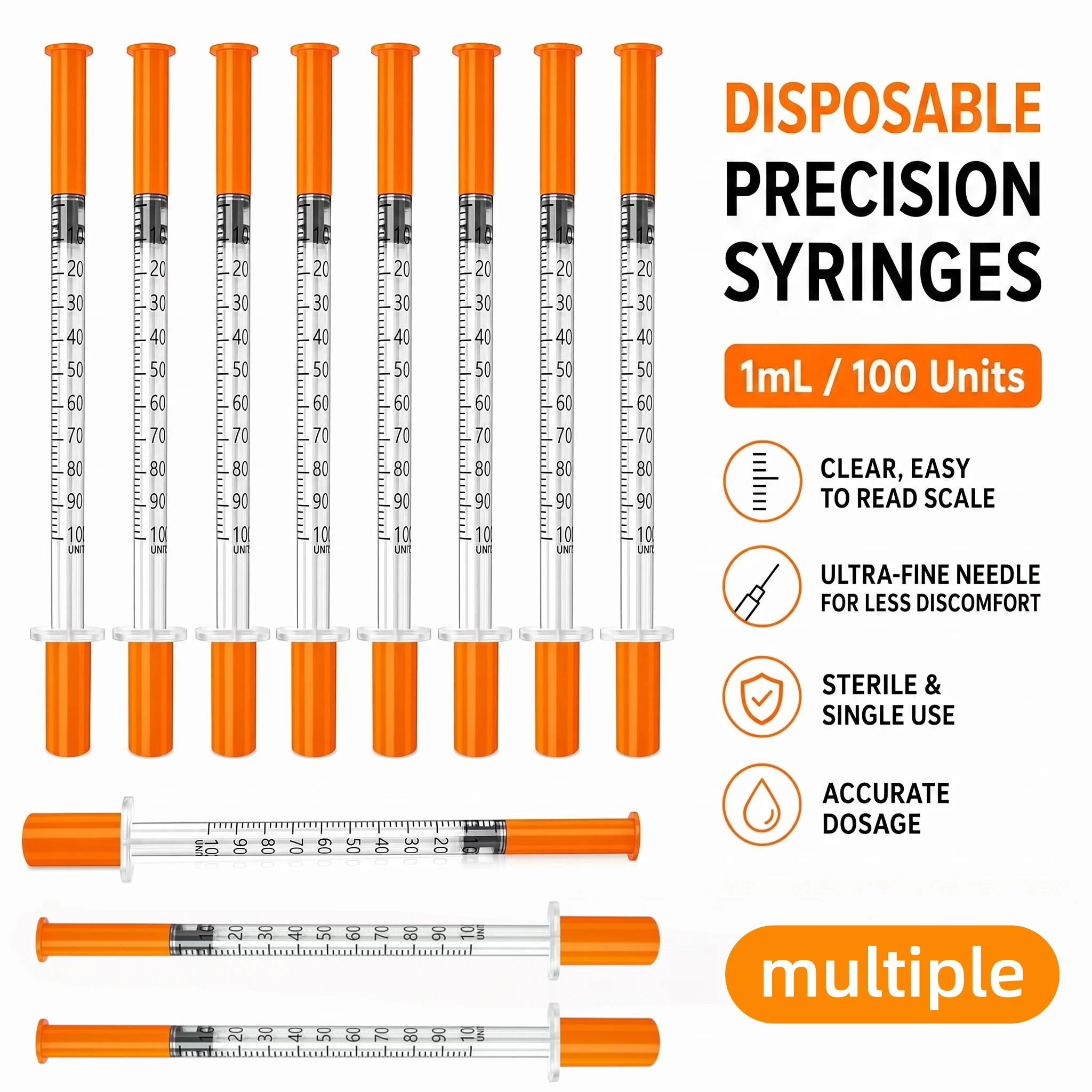 100/50 Pack 0.5/1ml Syringes with Needles Individually Packaged for Laboratory And Pet Supplies  Pet Animal Disposable Syringe