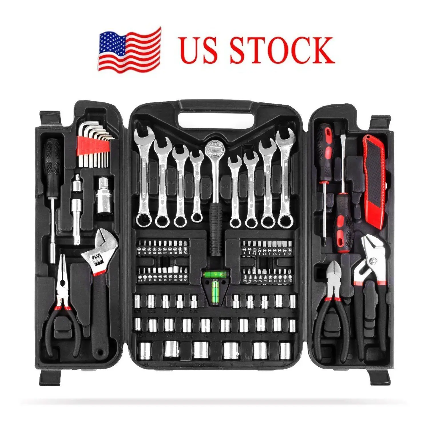 95PCS Mechanics Tool Set, General Purpose Mixed Sockets and Wrenches Auto Repair Tool Kit with Plastic Storage Case