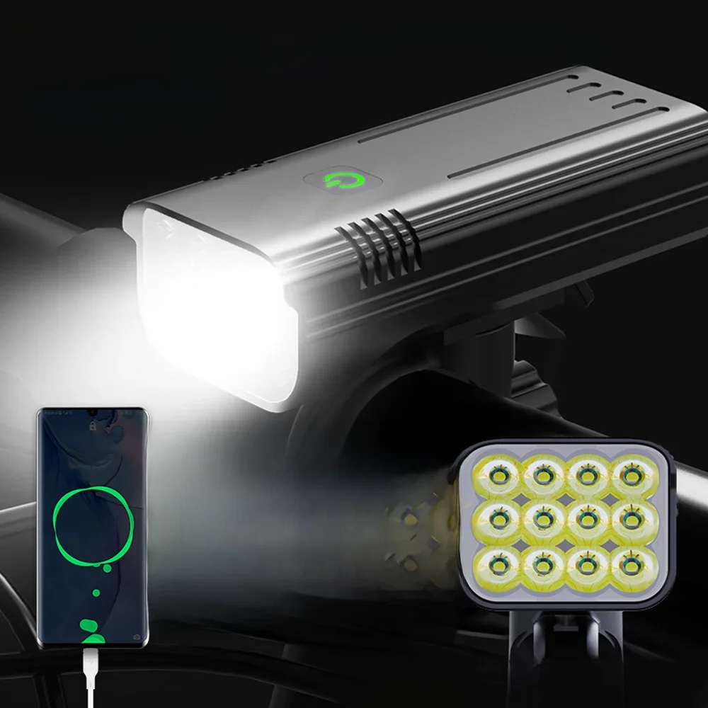 AliExpress YUAITANE 12 LED 50000LM Ultra Bright Bicycle Light USB Rechargeable LED Bike Headlight Waterproof Bike 10000mAh Powerful Led Flashlight