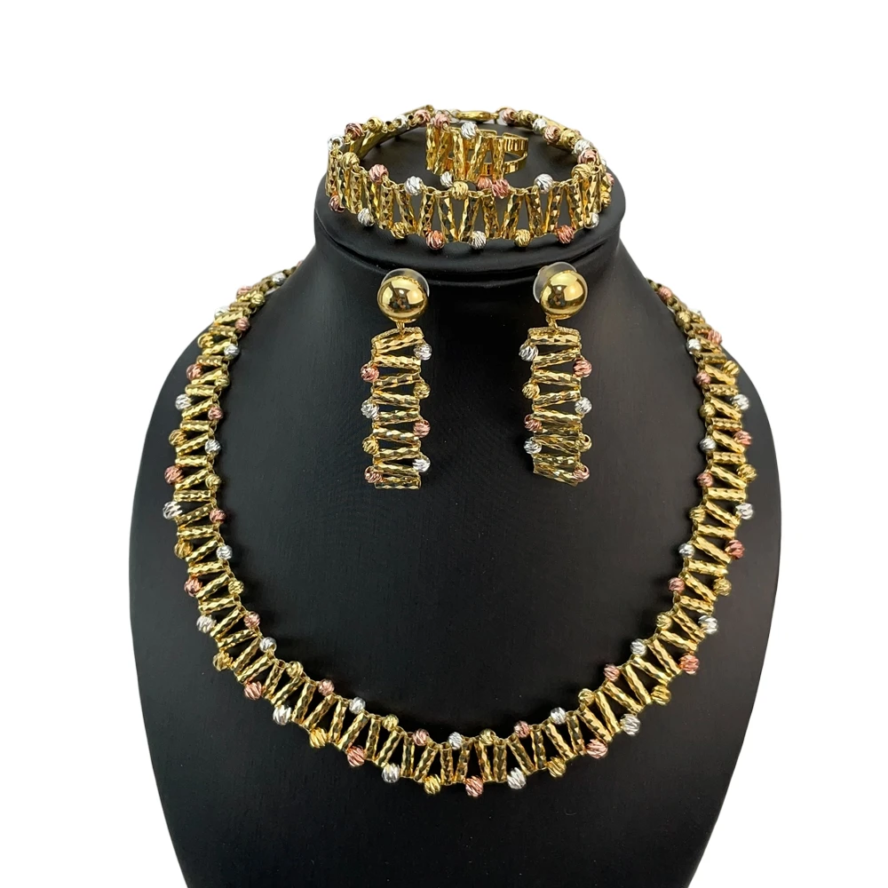 

Luxury Dubai Gold Plated Fine Jewelry Set New Fashion Necklace Earrings Bracelet Women Birthday Gift FHK21412