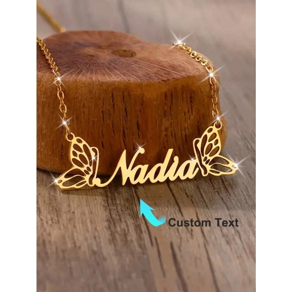 

Double Butterfly Custom Name Necklace Silver Gold Elegant Pendant Fashion Jewelry Gift for Teens Daily Wear
