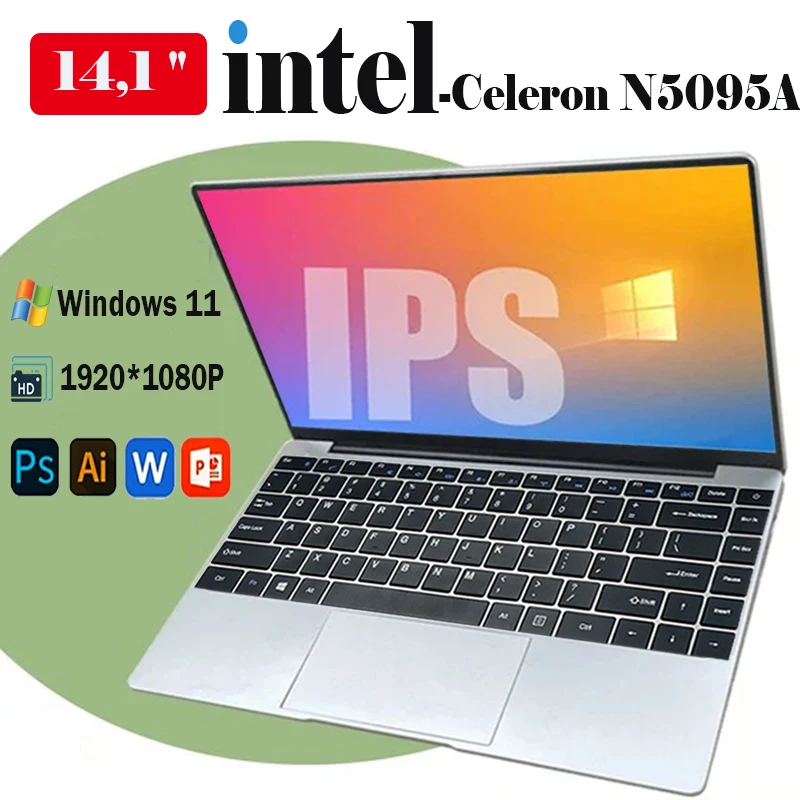 Kantoor Studiecomputer 14.1 ''Laptopcomputer Intel celeron N5095A 16GB DDR4 1TB SSD Video Gaming Laptop Windows 11 Pro Draagbaar