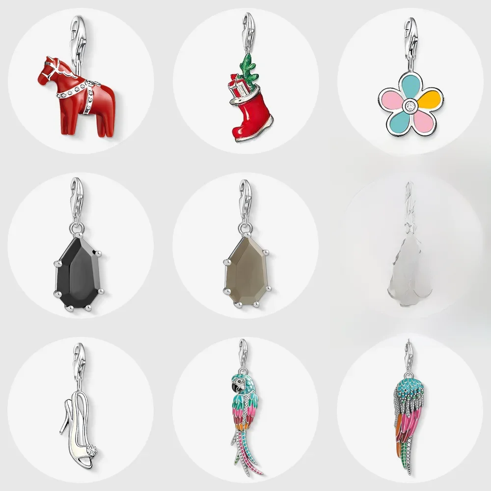 Dalecarlian Dala Horse Shoe płatki czarny brązowy kamień papuga obcas skrzydło urok wisiorek, 2019 moda biżuteria 925 Sterling Silver — zdjęcie 2