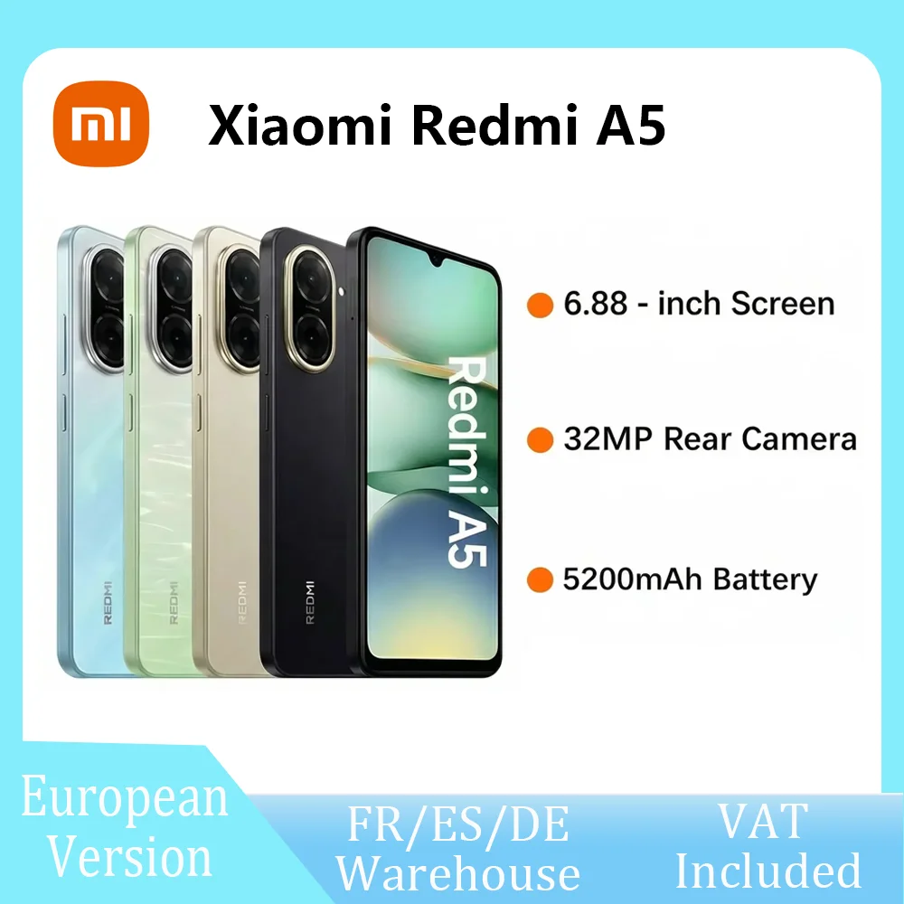 Xiaomi Redmi A5 Versión Global, Cámara Dual con IA de 32MP, Batería de 5200mAh, Pantalla de 6.88'', Carga Rápida de 15W, Teléfono Inteligente
