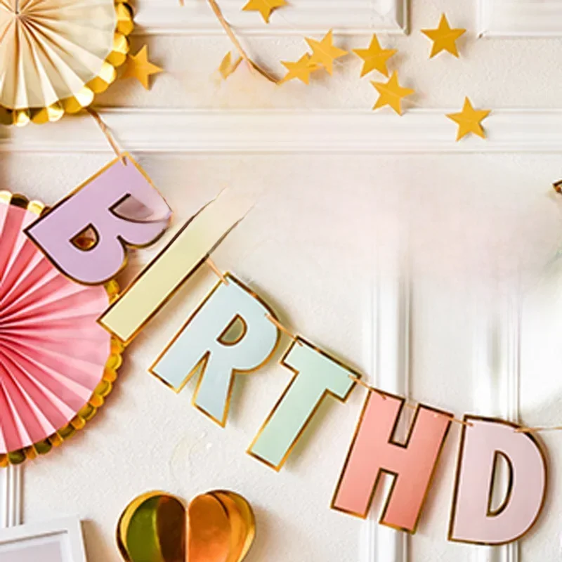 HAPPY BIRTHDAY Banner Kids Boy Girl Baby 1st Birthday Pastel Party Decoration Rainbow Candy Pastel Garland Bunting — zdjęcie 2