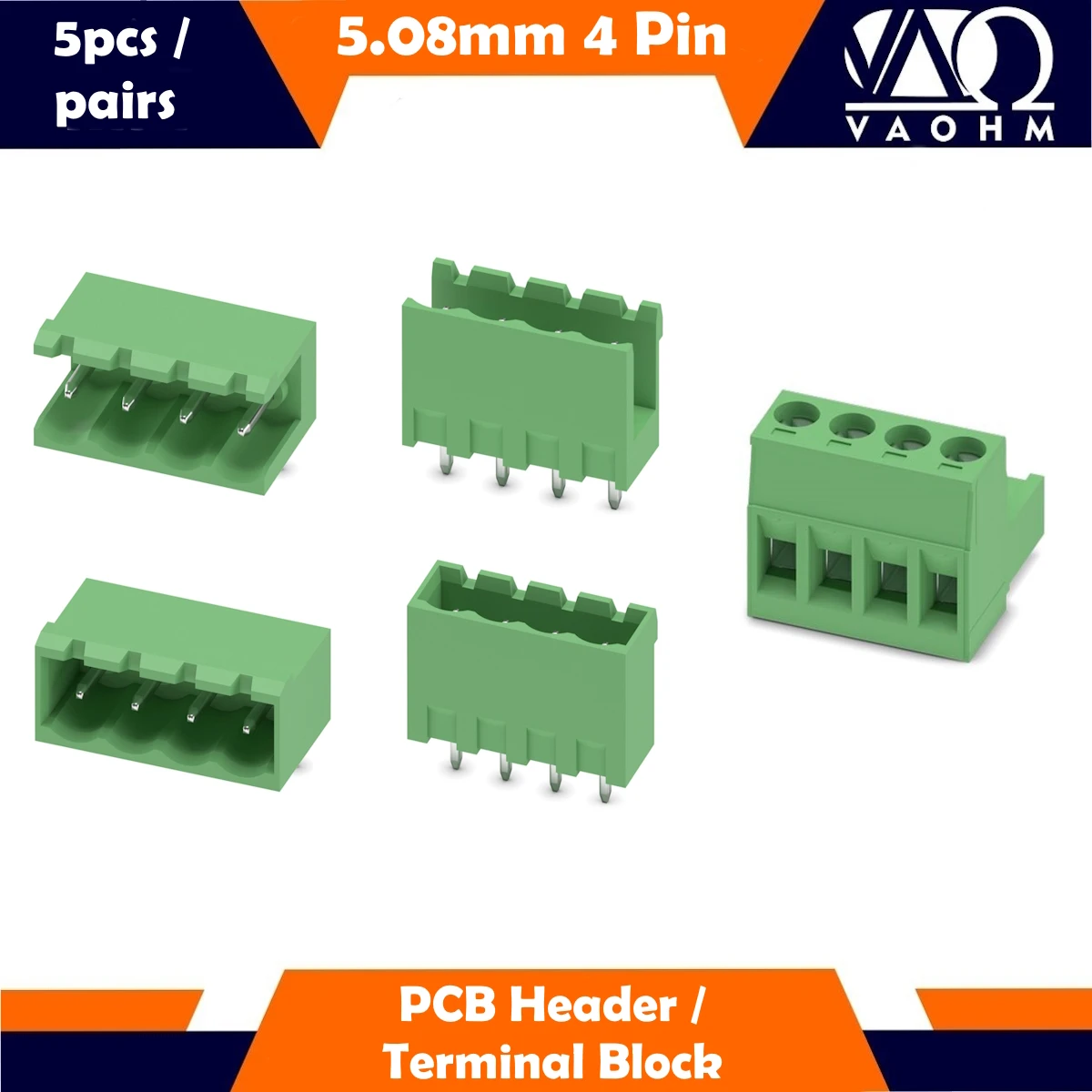 5PCS 4pin 2EDGR 2EDGV 2EDGK 2EDGRC 2EDGVC 5.08 4P Pluggable PCB Header Terminal Block Connector