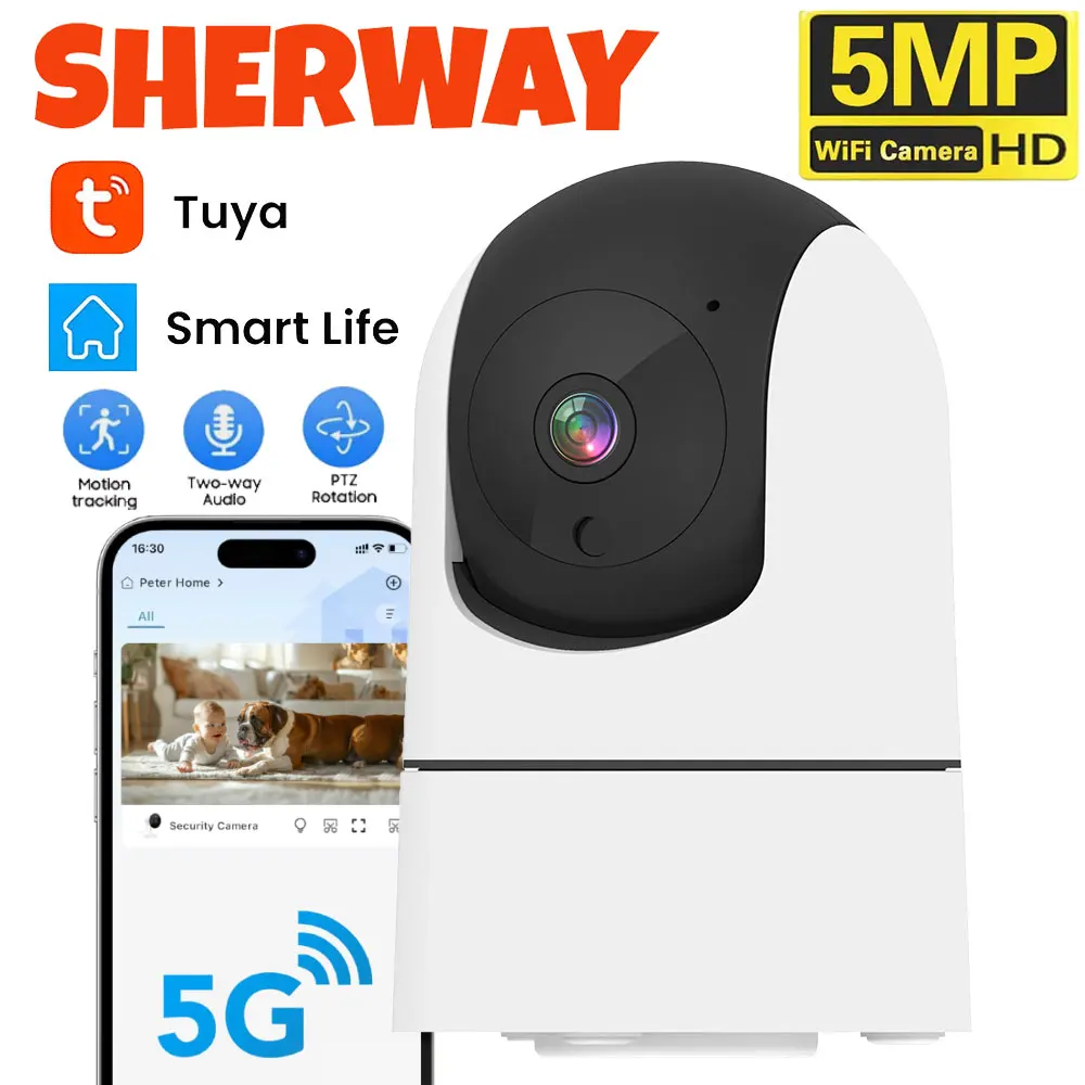 

Tuya 5G WiFi Indoor Security Camera 6MP HD Wireless 6x Zoom Baby Monitor Cam IR Night Vision Auto Motion Detection Surveillance