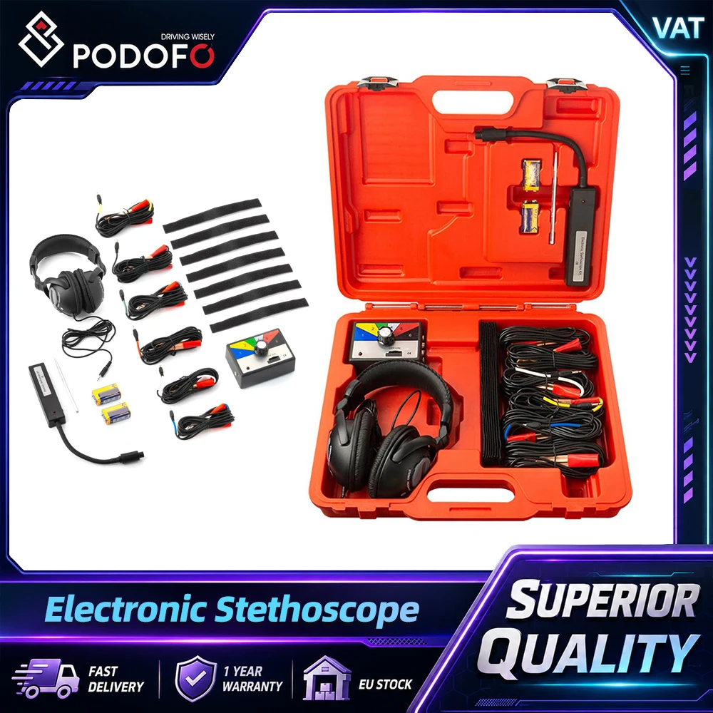 Podofo Chassis System Electronic Nostic Kits 6CH Tmobile Engine Chassis Transmission Abnormal Noise Tester Detection Instrument For Both Modern Cars And Older Models With Headset 800mv/g 24K HZ Noise Sound Detector For Professional And DIY