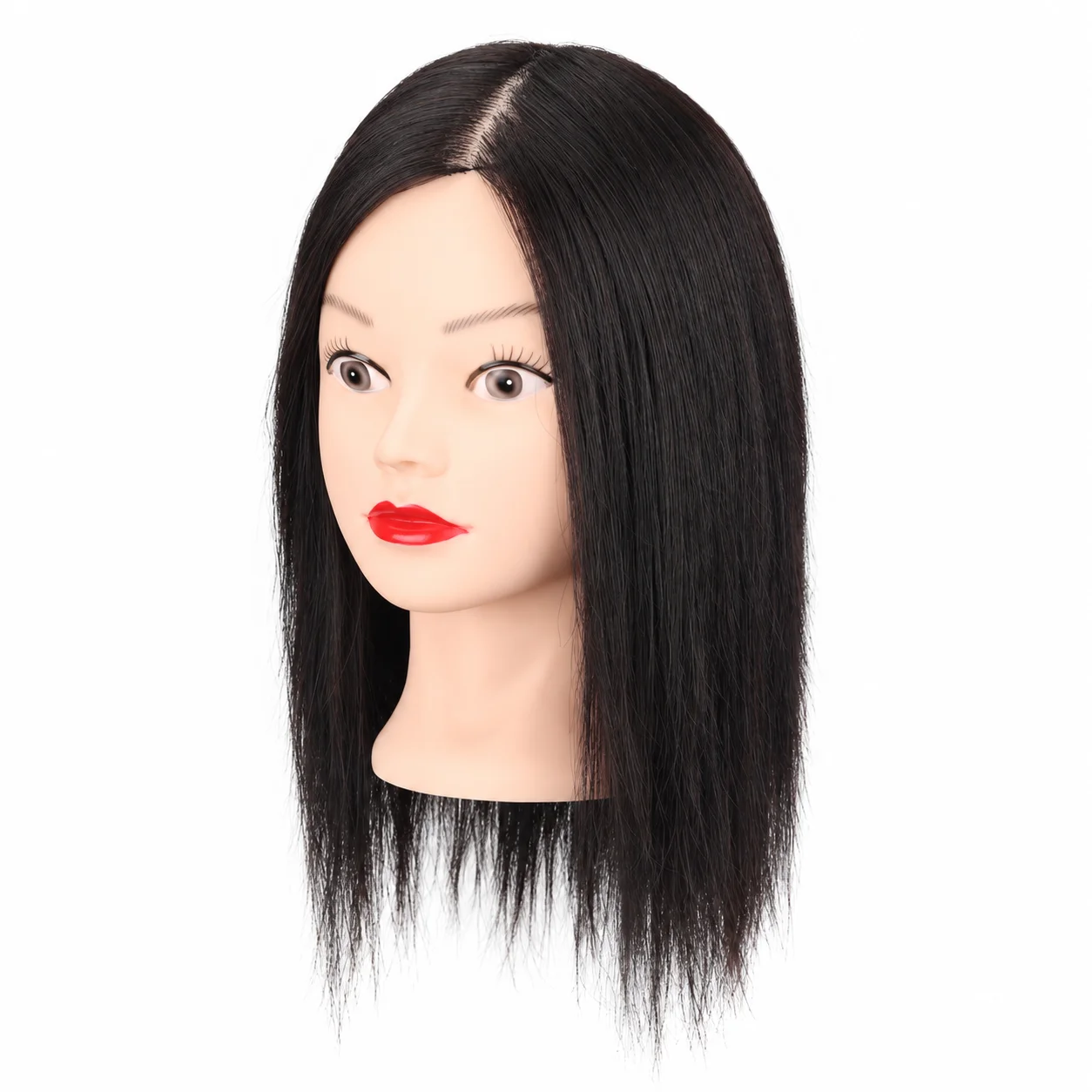 Human Hair Blend Mannequin Head for Hairdressing Training Braiding Updo Styling Cutting Blow Drying Perming Practice