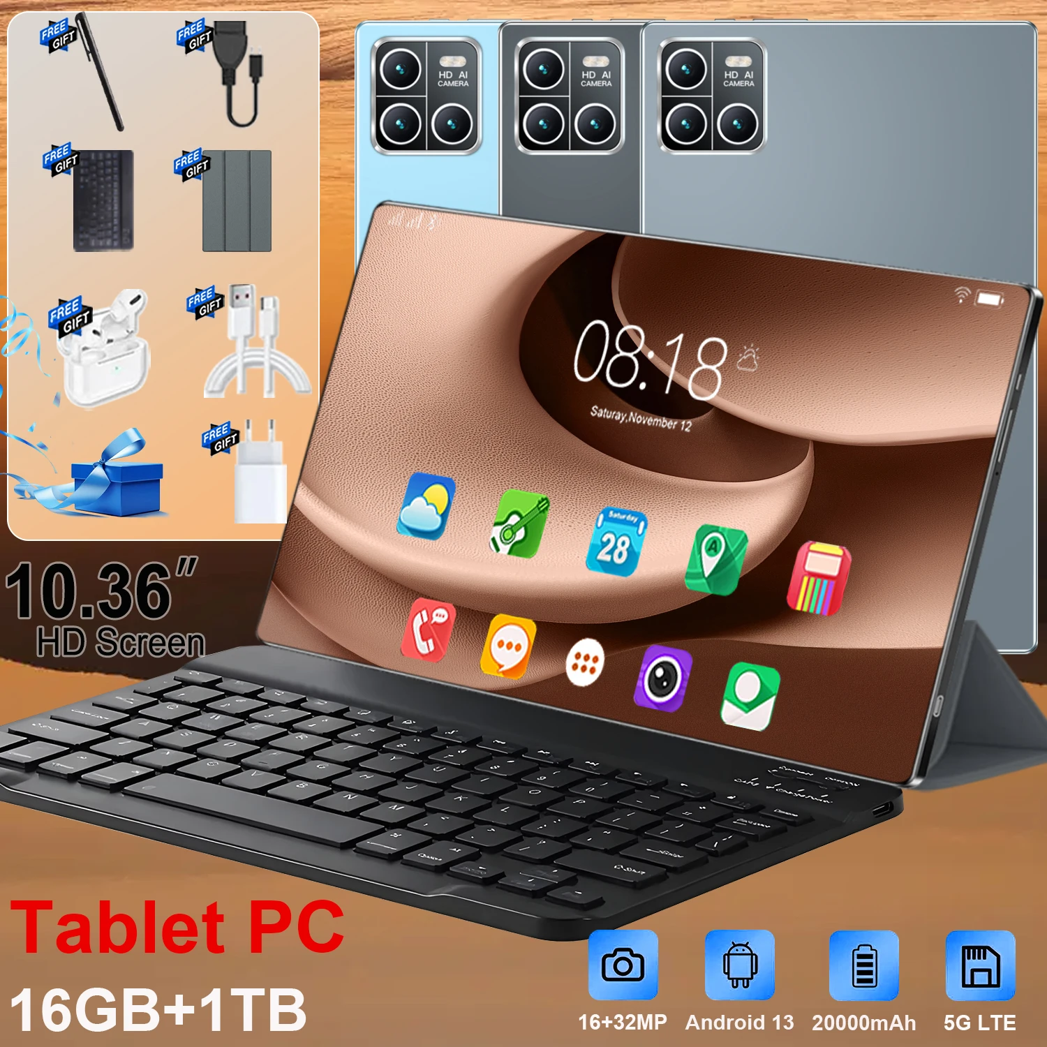 Nouvelle tablette de jeu 5G Android 13 PRO13 2026 mondiale, 14 cœurs, 10,36 pouces, Wi-Fi, double SIM, 16 Go + 1 To