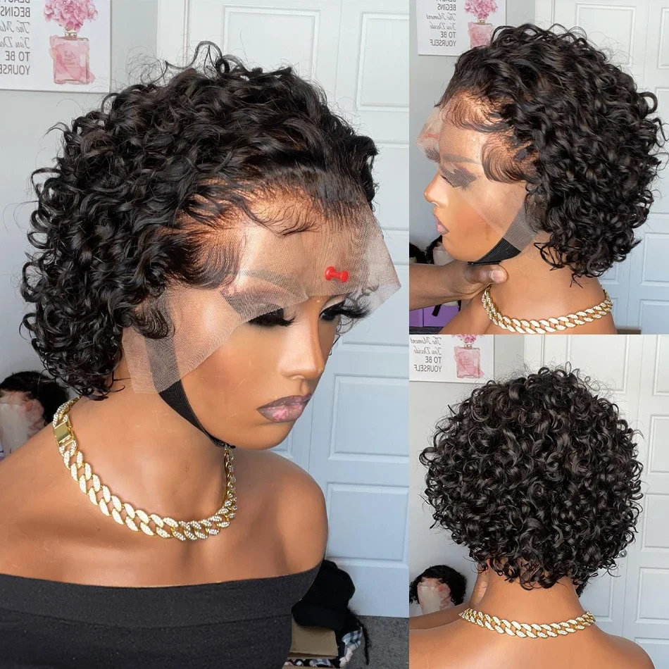 

Wholesale 5Pcs/lot Short Pixie Bob Lace Wig Curly 13x1 Lace Closure Human Hair Wigs Remy Curly Lace Frontal Wig Natural Black