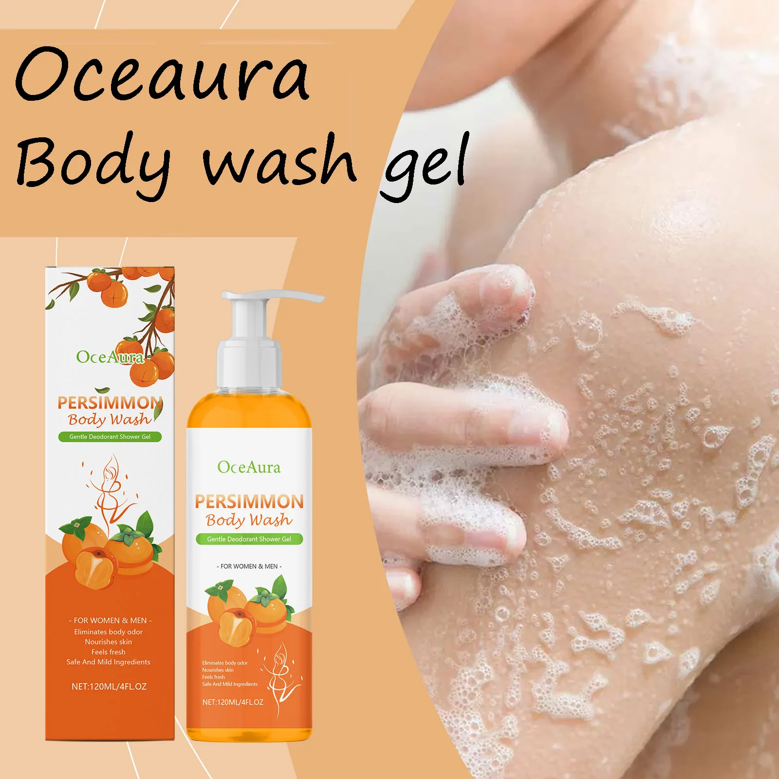 

Oceaura Persimmon средство для мытья тела устраняет запахи тела, увлажняющий, нежная очистка пор, грязь, не плотно, смягчает, разглаживающий гель для мытья тела