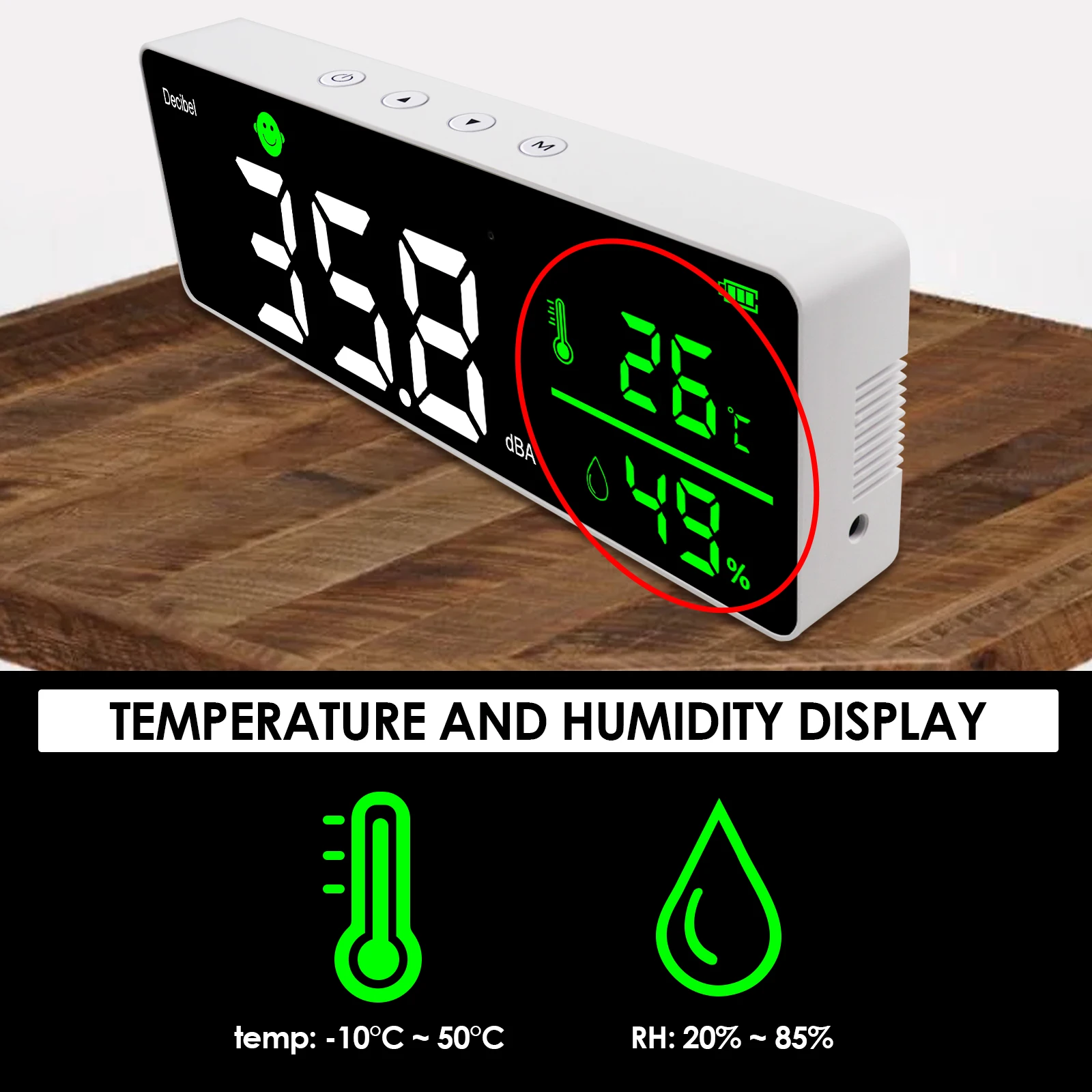 SLM-336 Sound Level Meter Smart Decibel Large Colored LED Screen Display 30dB to 130dB Range