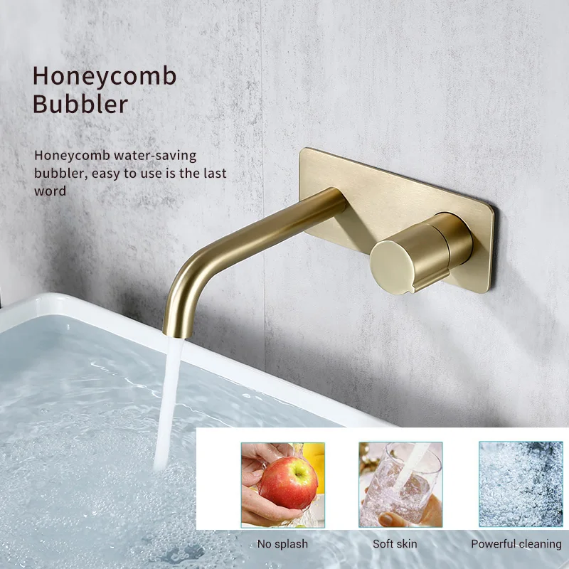 Bathroom Faucet Wall Mounted Mixer Sink Tap Dual Control Single Handle Faucet Solid Brass Rose Gold Tap Hot And Cold Water