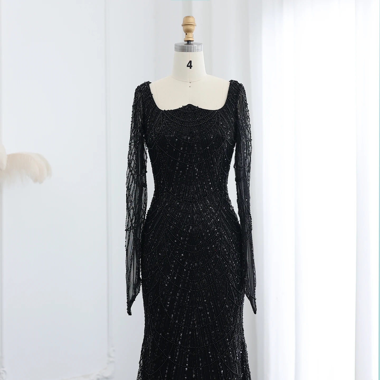 Sharon Said Elegantes schwarzes Meerjungfrau-Abendkleid mit langen Ärmeln, Königsblau, arabische Damen-Hochzeitsparty-Kleider SS686, individuell gestaltet