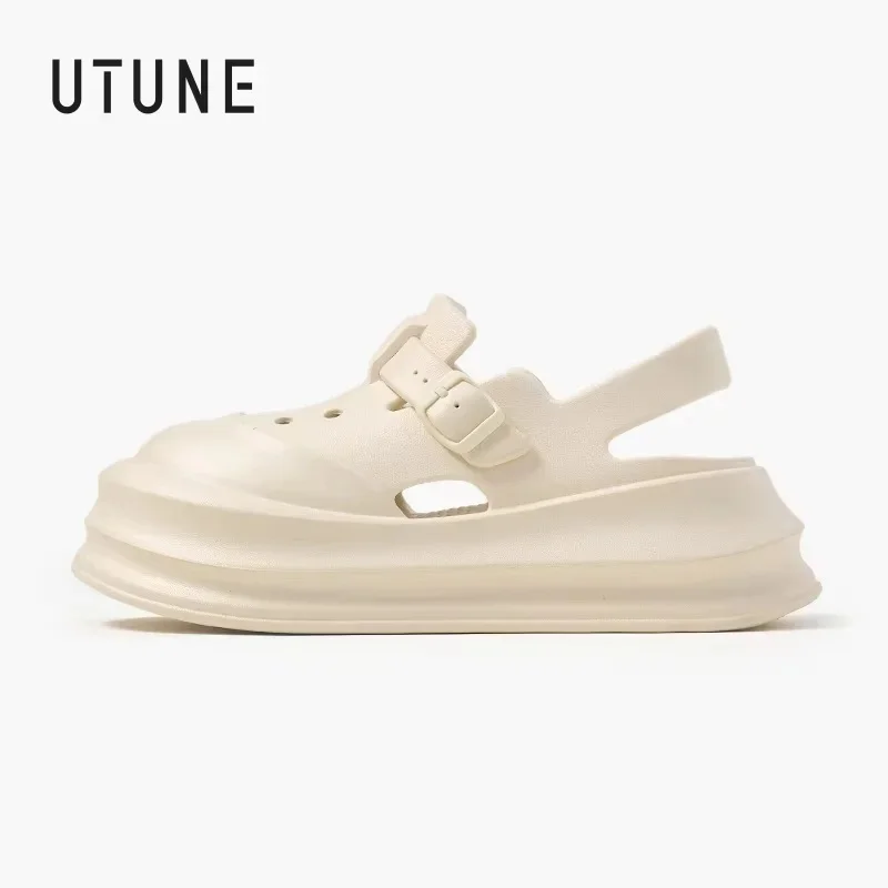 

UTUNE 6.5CM Women’s Height-Increasing Clogs Stylish Thick-Soled Non-Slip Sandals Lightweight Home Slippers Summer Beach Sandals