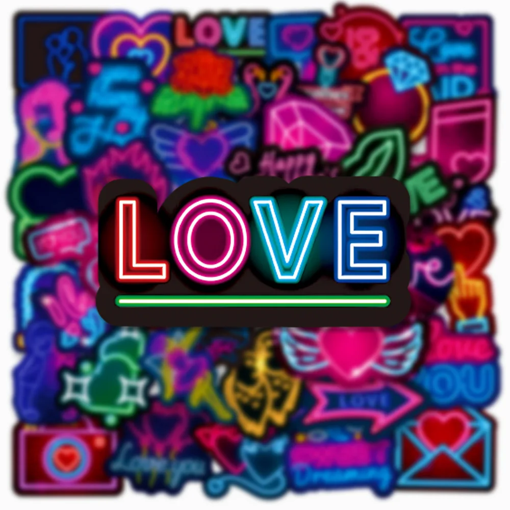 10/30/50PCS Cool Love Neon Stickers Girls Gift DIY Laptop Suitcase Phone Fridge Car Trendy Sticker Graffiti Decals Classic Toys