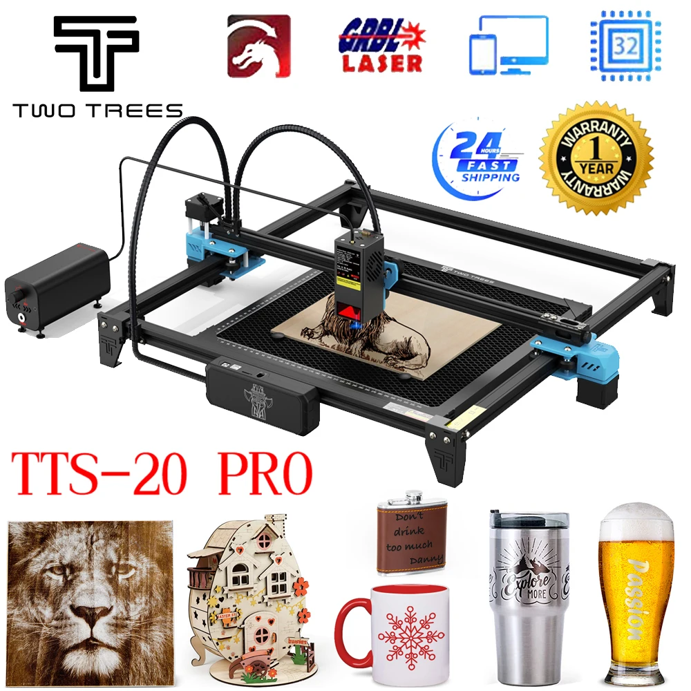 TwoTrees-máquina de grabado láser CNC, 130W, TTS-20 PRO APP, Control por Wifi, grabador láser de vidrio y Metal, cortadora de cuero y madera