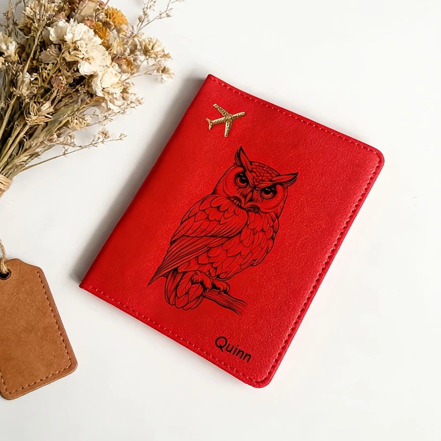 Custom Owl Pattern Printed Name Passport Holder Multi Card Slots Ultra Thin Wallet Gift Father Mother Valentine's Day Birthday view 6