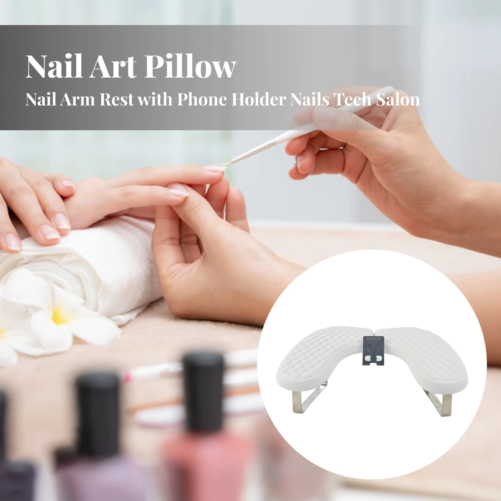 ネイルアート枕、スマホホルダー付きU字型マニキュアアームレスト、PUレザーネイルアートアクセサリーツール、ホームサロンネイルテックDIY用